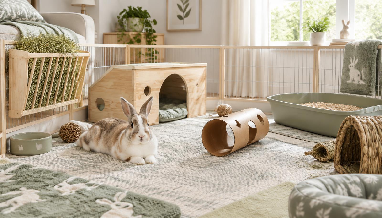 Lapin détendu dans un espace intérieur lumineux