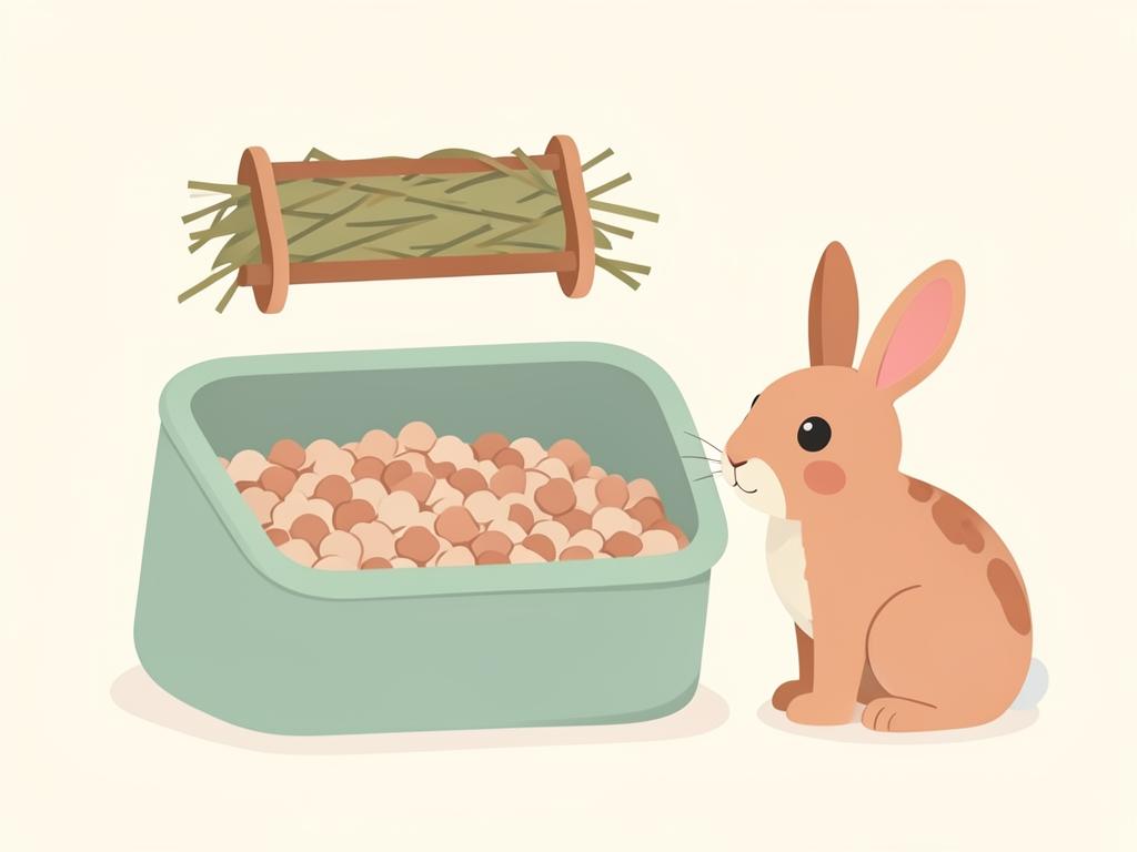 Illustration d'un bac à litière propre avec un râtelier à foin