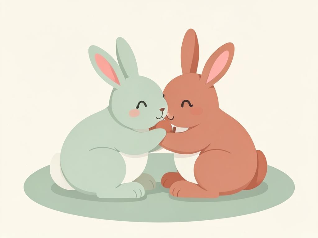 Illustration de deux lapins qui se câlinent