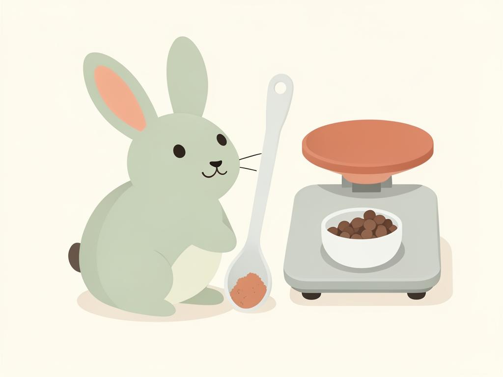 Illustration d'un lapin dosant ses granulés avec une cuillère et une balance