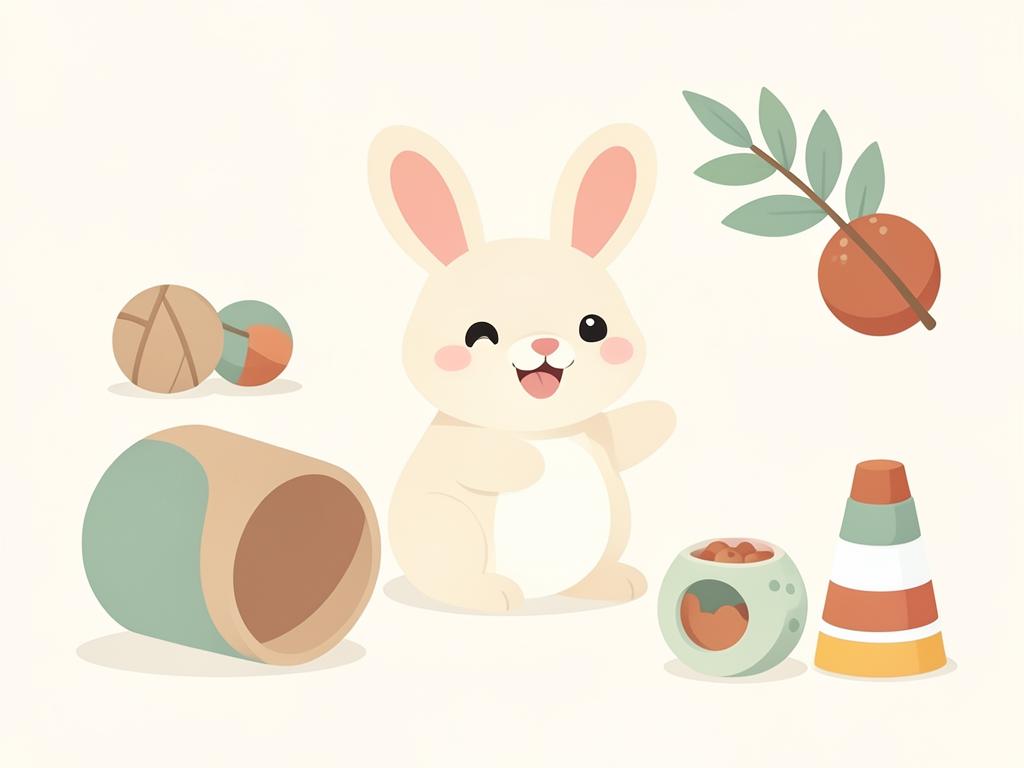 Illustration d'un lapin jouant avec des jouets d'enrichissement