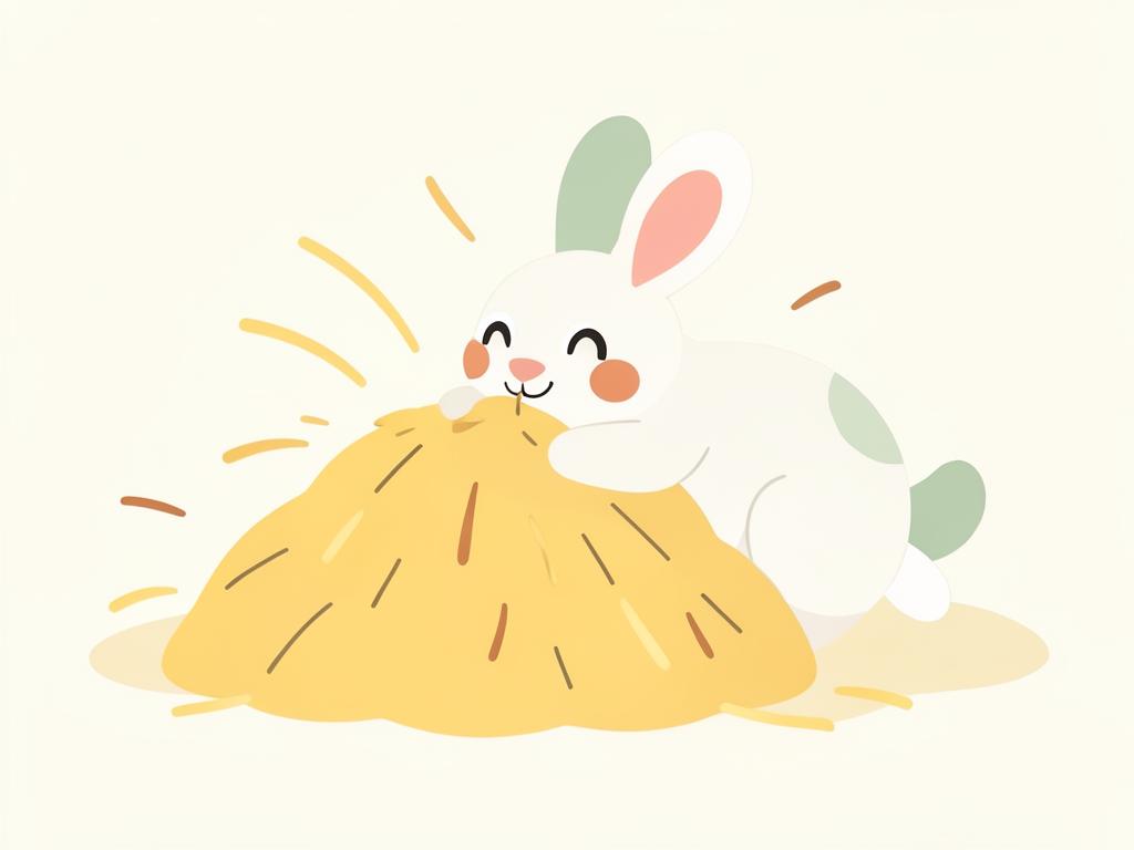 Illustration d'un lapin heureux dans un grand tas de foin