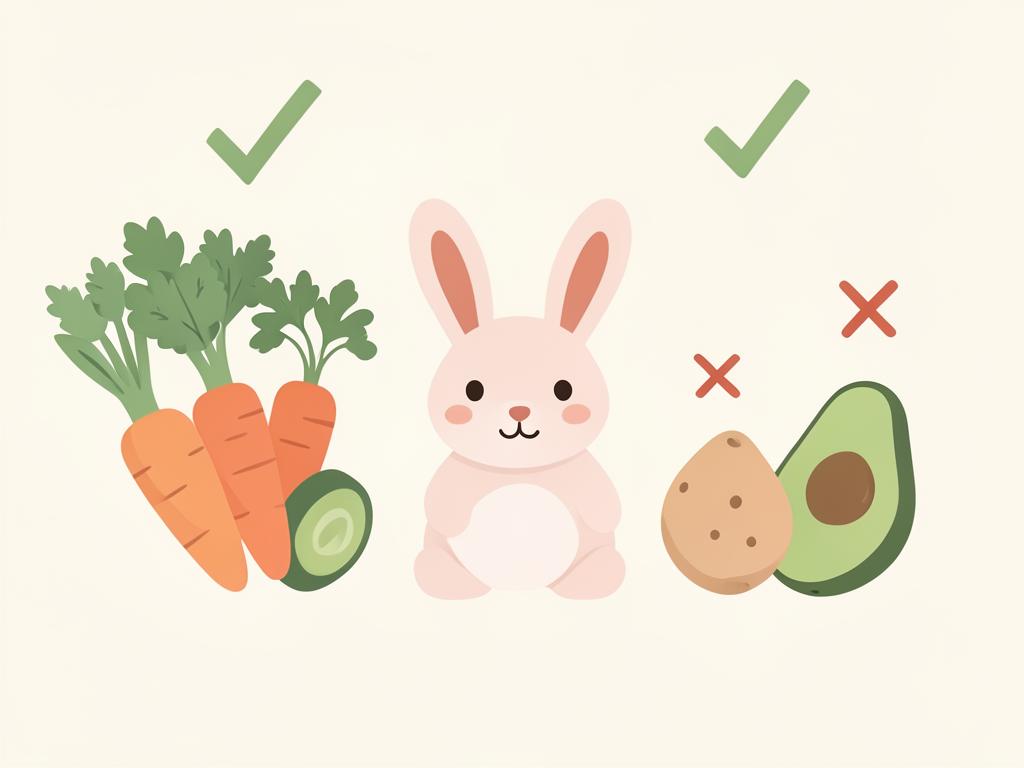 Illustration d'un lapin entre les légumes autorisés et interdits