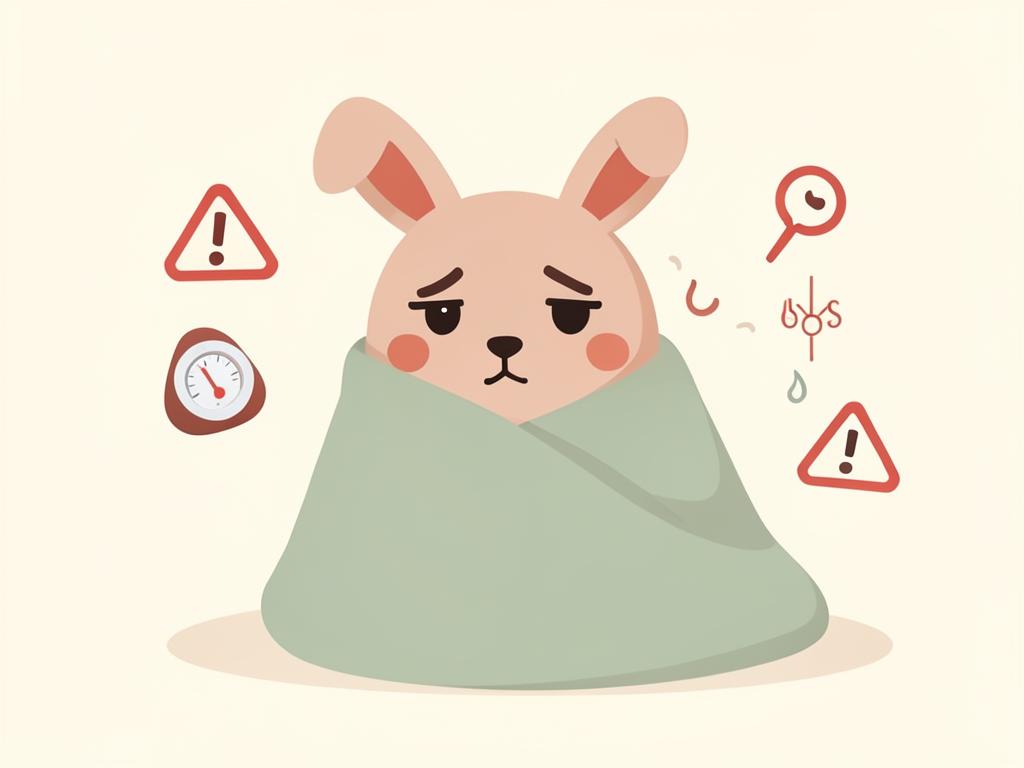 Illustration d'un lapin fatigué emmitouflé dans une couverture