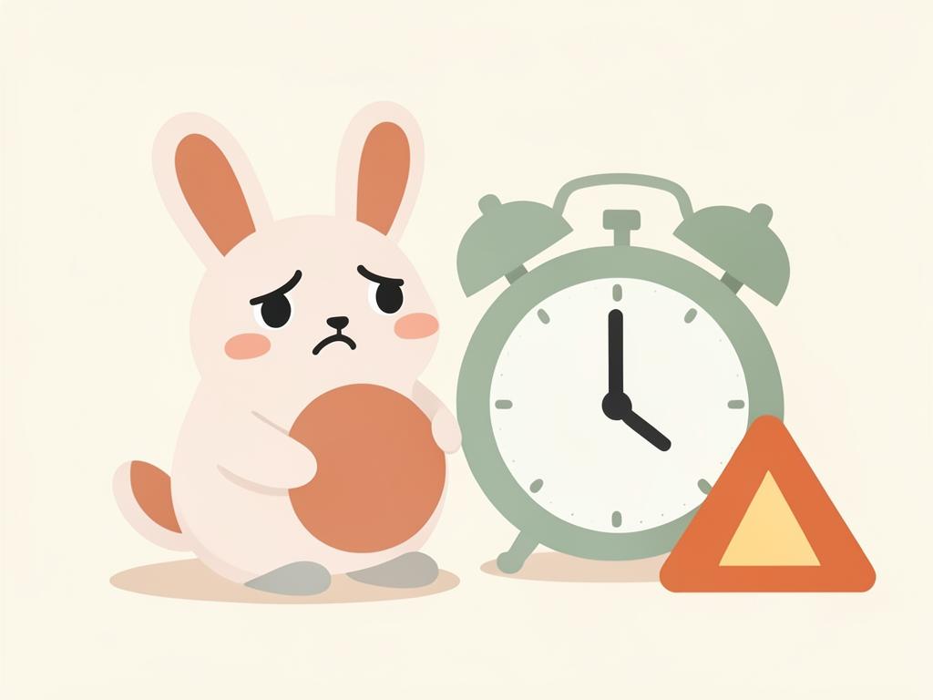 Illustration d'un lapin inquiet près d'un réveil et d'un panneau d'alerte